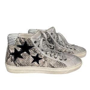 The Kooples Women’s Distressed Leather Hi-Top Sneakers Stars Studs Snakeskin 36